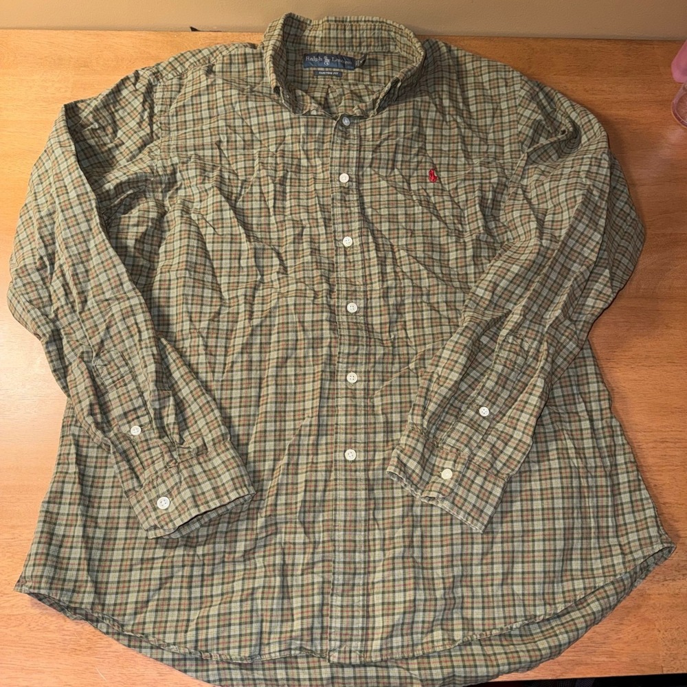 Polo Ralph Lauren Custom Fit Plaid Button Down Shirt Mens XL Green Red Pony